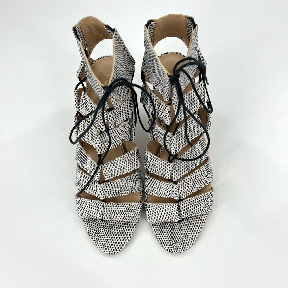 Loeffler Randall Luiza Lizard Print Lace-Up Gladiator Heeled Sandals 9 - Picture 8 of 16